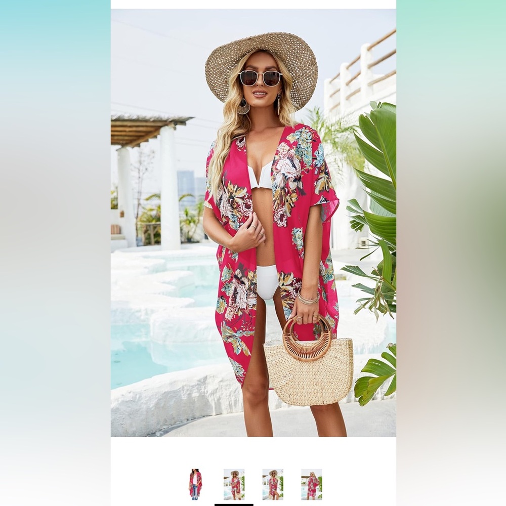 Vibrant Floral Kimono Swim Cover-Up